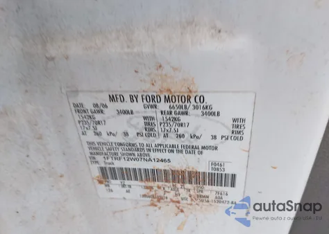 2007 Ford F-150 Stx/Xl/Xlt from USA, damaged, VIN 1FTRF12W07NA12465